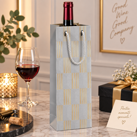 Set 4 pungi cadou premium pentru sticlă 12×35×9 cm – Linii aurii, diverse culori [1]