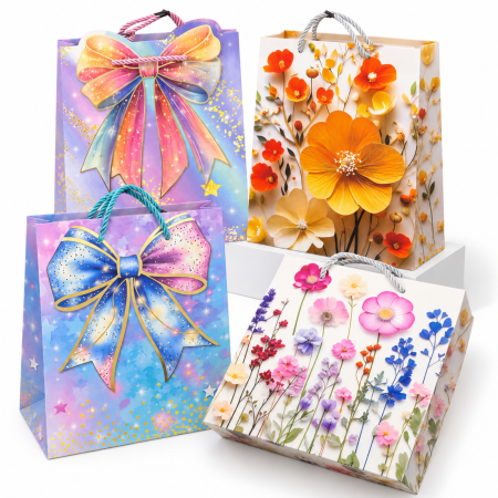 Set 4 Pungi Cadou Premium cu Fundă și Flori, 25 × 31 cm [2]