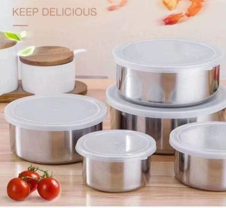 Set 5 caserole cu capac pentru depozitarea alimentelor,inox [1]