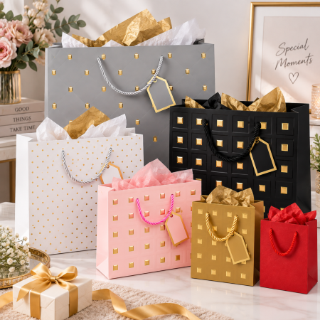 Hobby - Set 6 pungi cadou premium cu mânere din șnur – 6 dimensiuni diferite