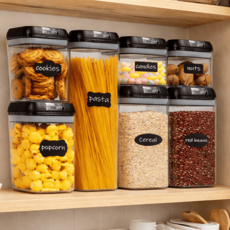 Ustensile bucătărie - Set 7 recipiente depozitare alimentară din plastic, închidere etanșă, fără BPA