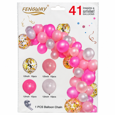 Set arcadă baloane roz cu confetti – 41 Piese [1]