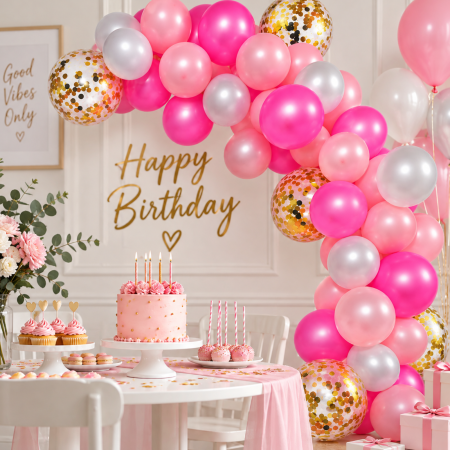 Set arcadă baloane roz cu confetti – 41 Piese [2]