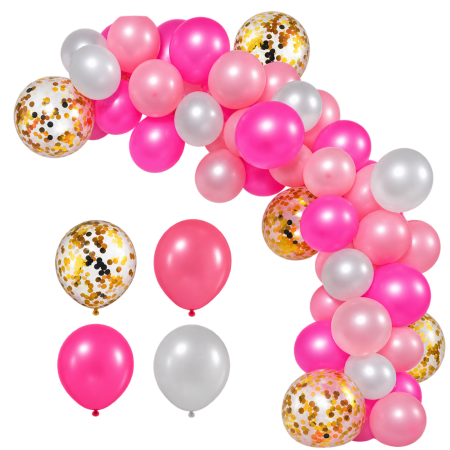 Accesorii petrecere - Set arcadă baloane roz cu confetti – 41 Piese