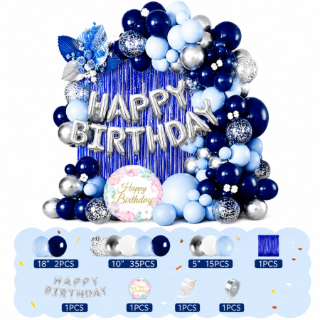 Set arcadă baloane Happy Birthday albastru/argintiu – 57 Piese [2]