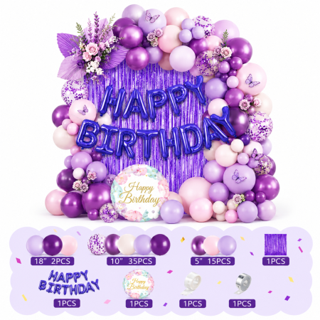 Set arcadă baloane Happy Birthday mov/lila – 57 Piese [2]