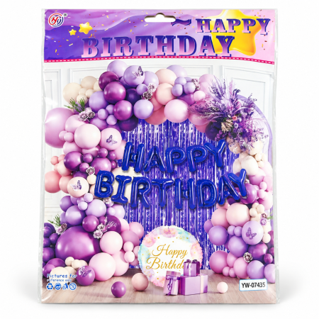 Set arcadă baloane Happy Birthday mov/lila – 57 Piese [1]