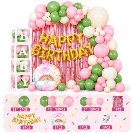 Set arcadă baloane Happy Birthday roz / verde– 57 Piese [1]
