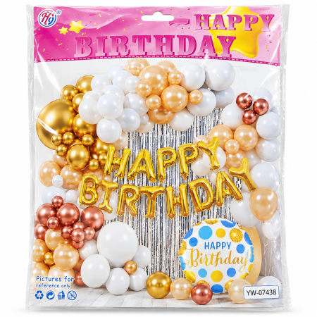Set arcadă baloane Happy Birthday alb / auriu– 57 Piese [1]