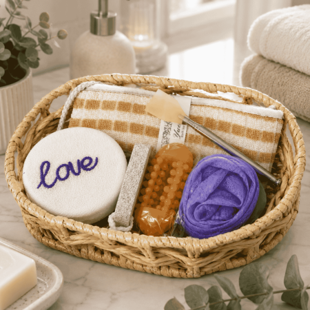 Ingrijire personală - Set cadou spa și îngrijire corporală în coș decorativ - diverse culori