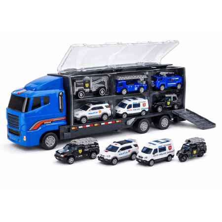 Set camion transport cu 6 mașinuțe metalice de poliție [2]