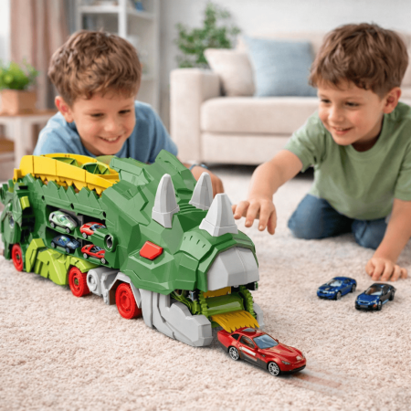 Set multifuncţional dinozaur 2-in-1, camion de transport şi rampă de lansare cu 2 Maşinuţe [1]