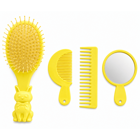 Ingrijire personală - Set perie păr copii Bunny Care 4 în 1, cu oglindă și piepteni, design iepuraș - Galben