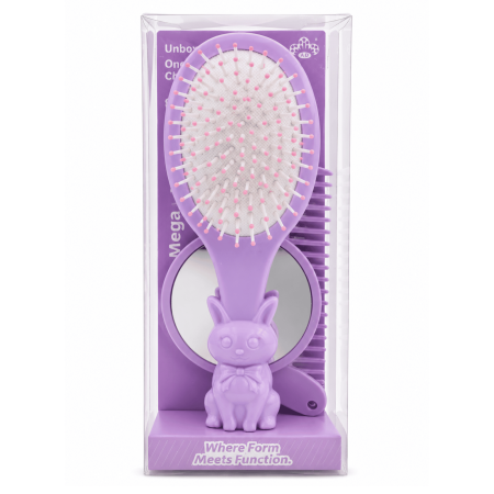 Set perie păr copii Bunny Care 4 în 1, cu oglindă și piepteni, design iepuraș - Mov [1]