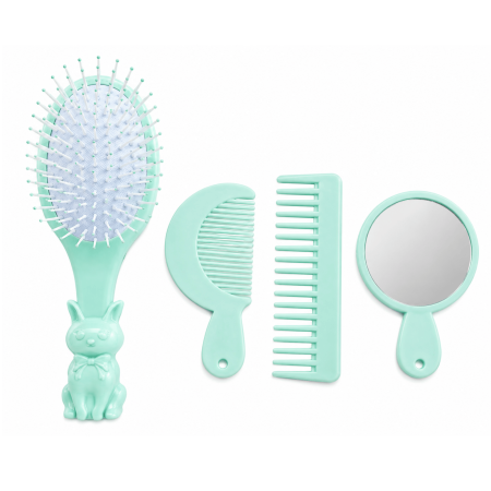 Ingrijire personală - Set perie păr copii Bunny Care 4 în 1, cu oglindă și piepteni, design iepuraș - Verde