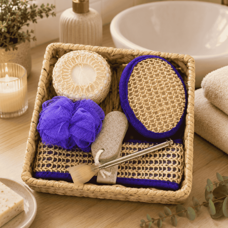 Set spa pentru baie și îngrijire corporală, coș decorativ 7 piese - Mov [1]