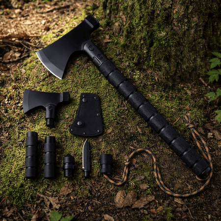 Hobby - Topor multifuncțional pentru camping, cu accesorii interschimbabile