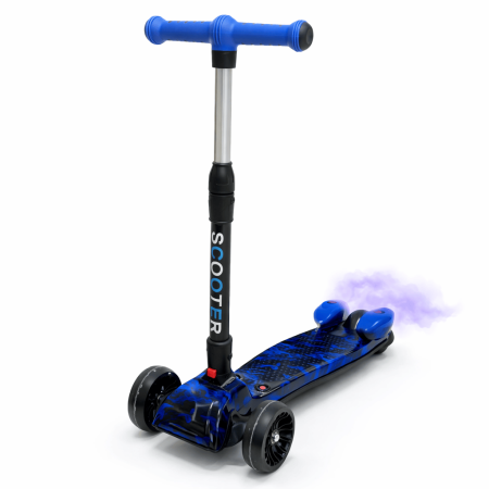 Jucării copii & bebe - Trotinetă copii cu 3 roți, pliabilă și ajustabilă, cu lumini LED, sunete și efect de abur, Albastru