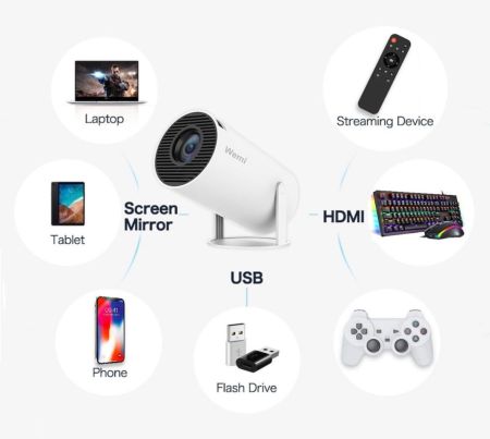 Gadgeturi & Sisteme de supraveghere - Videoproiector portabil, X10 Plus, 5000 lumeni, 4K Ultra HD, WiFi, Bluetooth 5.0, difuzor integrat, telecomandă, 10.000 jocuri incluse, rotație 180 grade, alb