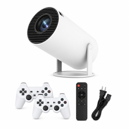 Videoproiector portabil, X10 Plus, 5000 lumeni, 4K Ultra HD, WiFi, Bluetooth 5.0, difuzor integrat, telecomandă, 10.000 jocuri incluse, rotație 180 grade, alb [1]