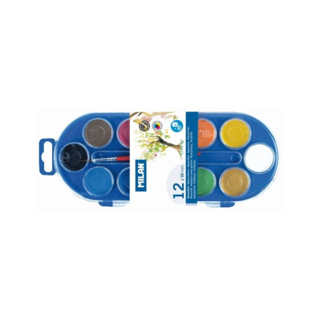Pictura - Acuarele MILAN 12 culori 80011 – set cu pensulă și pastile Ø30 mm