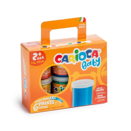 Pictura - Acuarele pentru Pictat cu Degetele CARIOCA Baby, 6 × 80 ml, 2+ Ani