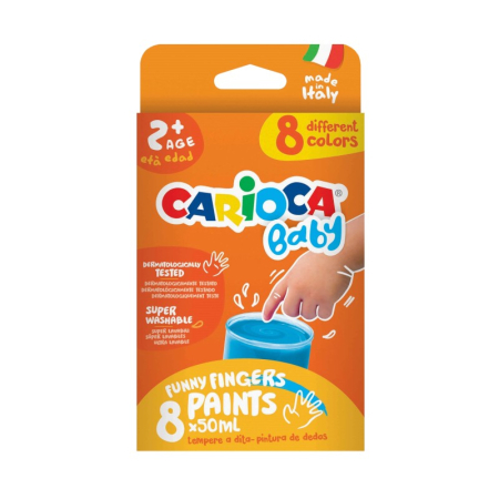 Pictura - Acuarele pentru Pictat cu Degetele CARIOCA Baby, 8 × 50 ml, 2+ Ani