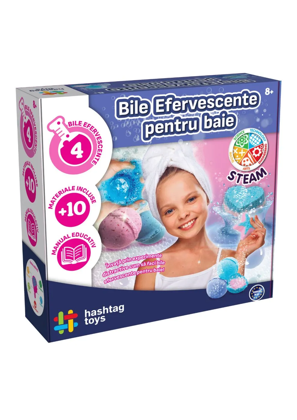 Jocuri - Bile Efervescente pentru Baie – Set creativ STEAM, 4 bile efervescente, 10+ materiale, 8 ani+