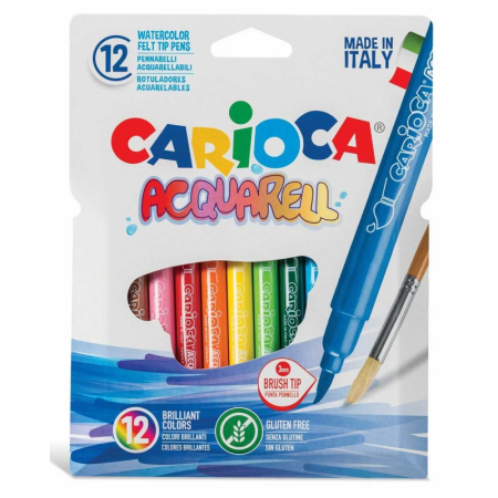 Instrumente Scris - Carioci acuarelabile CARIOCA Acquarell 12 culori – vârf tip pensulă, lavabile