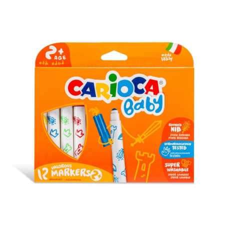 Instrumente Scris - Carioci Baby CARIOCA 12 culori – superlavabile, ergonomice, pentru copii 2+ ani
