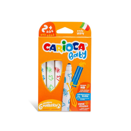 Instrumente Scris - Carioci Baby CARIOCA 6 culori – superlavabile, ergonomice, pentru copii 2+ ani