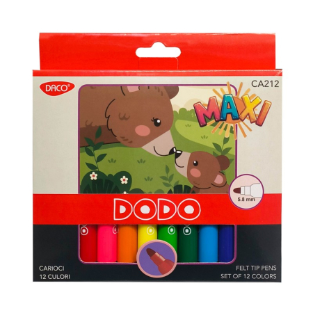 Instrumente Scris - Carioci MAXI DODO DACO, 12 Culori, Vârf Conic Ergonomic, Lavabile