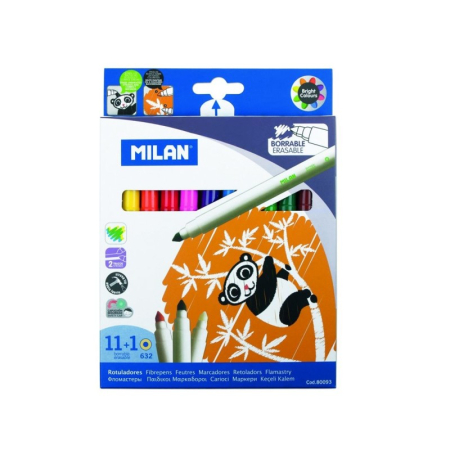 Instrumente Scris - Carioci MILAN 11+1 cu marker pentru șters – 11 culori lavabile și cariocă corectoare