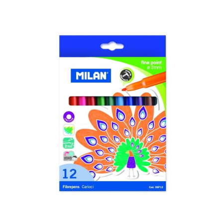 Instrumente Scris - Carioci MILAN 12 culori – vârf fin 2 mm, lavabile, pe bază de apă