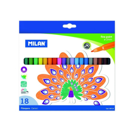 Instrumente Scris - Carioci MILAN 18 culori – vârf fin 2 mm, lavabile, pe bază de apă