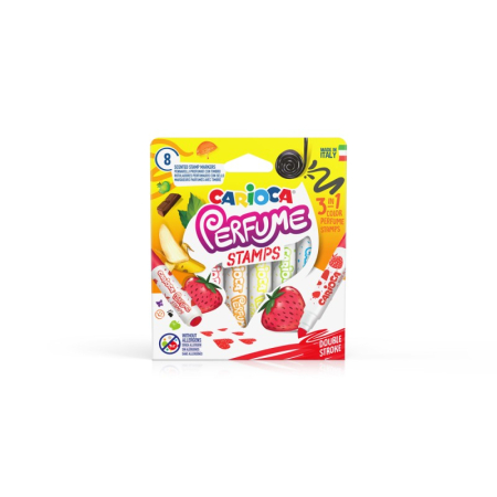 Instrumente Scris - Carioci parfumate cu ștampile CARIOCA 8 culori – 2 în 1, lavabile, cu modele creative