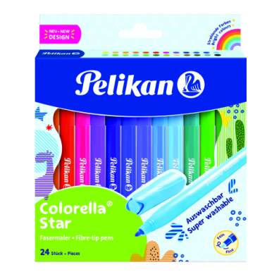Rechizite - Carioci Pelikan Colorella Star C302 24 Culori – Vârf Fin 0,6 mm, Lavabile, pe Bază de Apă