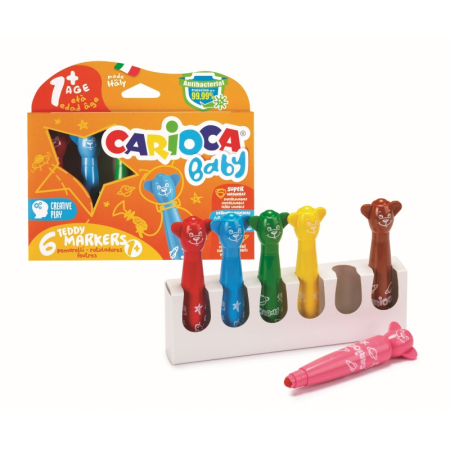 Instrumente Scris - Carioci Teddy Markers Baby CARIOCA 6 culori – ergonomice, superlavabile, 1+ ani
