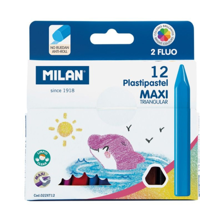 Instrumente Scris - Creioane cerate MAXI Milan, 12 culori – groase, ergonomice, pentru copii și școală