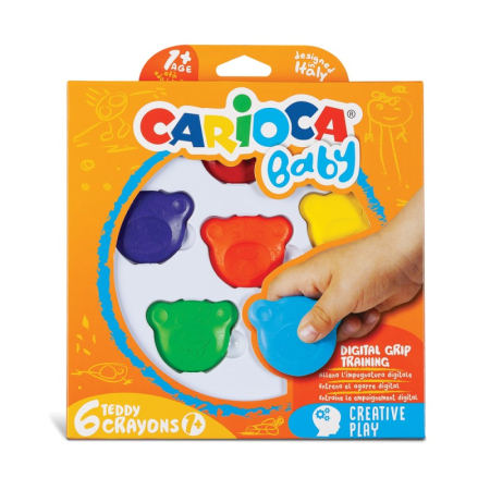 Instrumente Scris - Creioane Cerate Teddy CARIOCA Baby, 6 Culori, 1+ Ani