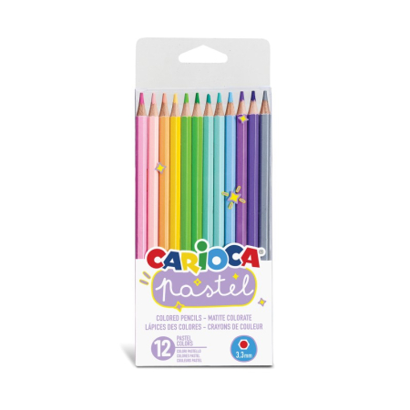 Instrumente Scris - Creioane colorate CARIOCA Pastel, 12 culori – corp hexagonal, mină rezistentă, nuanțe pastel delicate