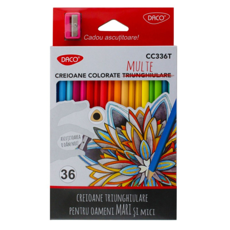 Instrumente Scris - Creioane Colorate DACO, Set 36 Culori, Corp Triunghiular, Mină 3 mm