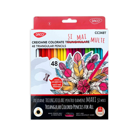 Instrumente Scris - Creioane Colorate DACO, Set 48 Culori, Corp Triunghiular, Mină 3 mm
