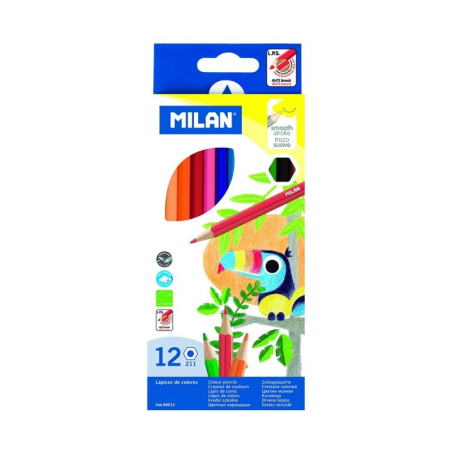 Instrumente Scris - Creioane Colorate MILAN Hexagonale, Set 12 Culori, Mină 2,9 mm