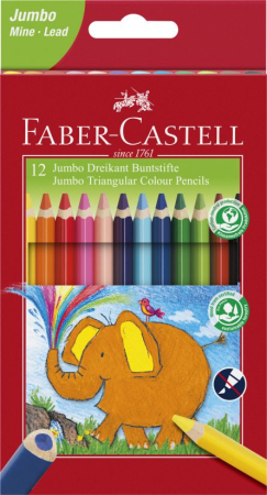 Instrumente Scris - Creioane Colorate Triunghiulare Jumbo Faber-Castell 12 Culori – Ergonomice, Mină Groasă 5,4 mm