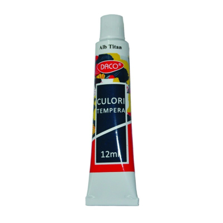Pictura - Culoare tempera DACO Alb 12 ml – Tub individual pentru pictură și activități creative