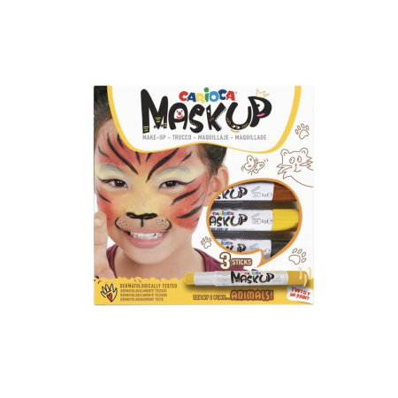 Instrumente Scris - Culori pentru Față CARIOCA Mask Up Animals, Set 3 Culori, Machiaj Facial pe Bază de Apă