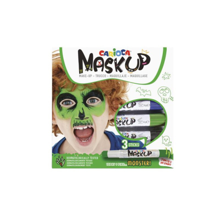 Instrumente Scris - Culori pentru Față CARIOCA Mask Up Monster, Set 3 Culori, Machiaj Facial pe Bază de Apă