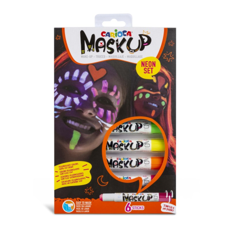 Instrumente Scris - Culori pentru Față CARIOCA Mask Up Neon, Set 6 Culori Neon, Machiaj Facial pe Bază de Apă
