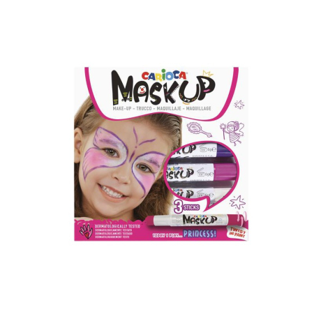 Instrumente Scris - Culori pentru Față CARIOCA Mask Up Princess, Set 3 Culori, Machiaj Facial pe Bază de Apă